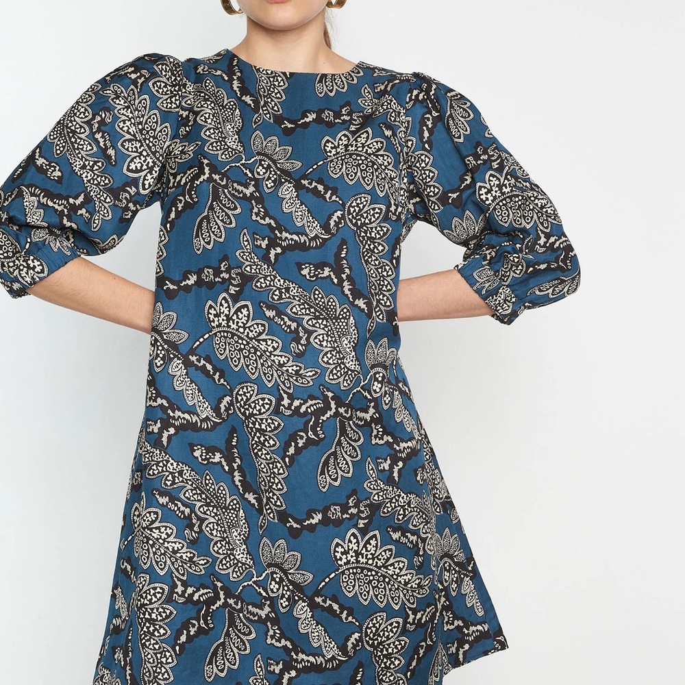 Maison 123 NOELLA PETROL PRINTED SHORT STRAIGHT DRESS